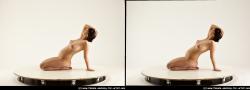 Nude White Kneeling poses - ALL Pregnant Kneeling poses - on both knees long brown 3D Stereoscopic poses Pinup